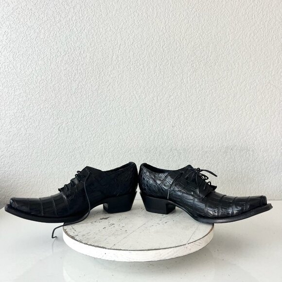 Rod Patrick Womens Lace Up Shoes 9.5 C Black Caiman Western Boots Loafers Ankle - Picture 7 of 12